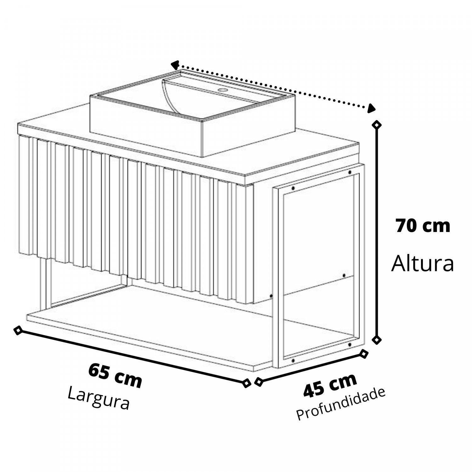 Gabinete para Banheiro Suspenso com Cuba MGM Móveis Helsing 65cm Titanium Preto