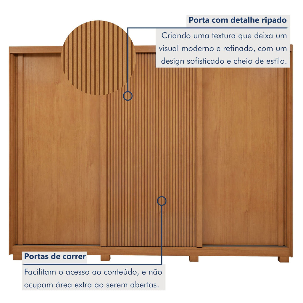 Guarda-Roupa Casal 3 Portas 6 Gavetas com Pés MDF 274cm Ollie Yescasa Marrom Amêndoa Clean/Off White