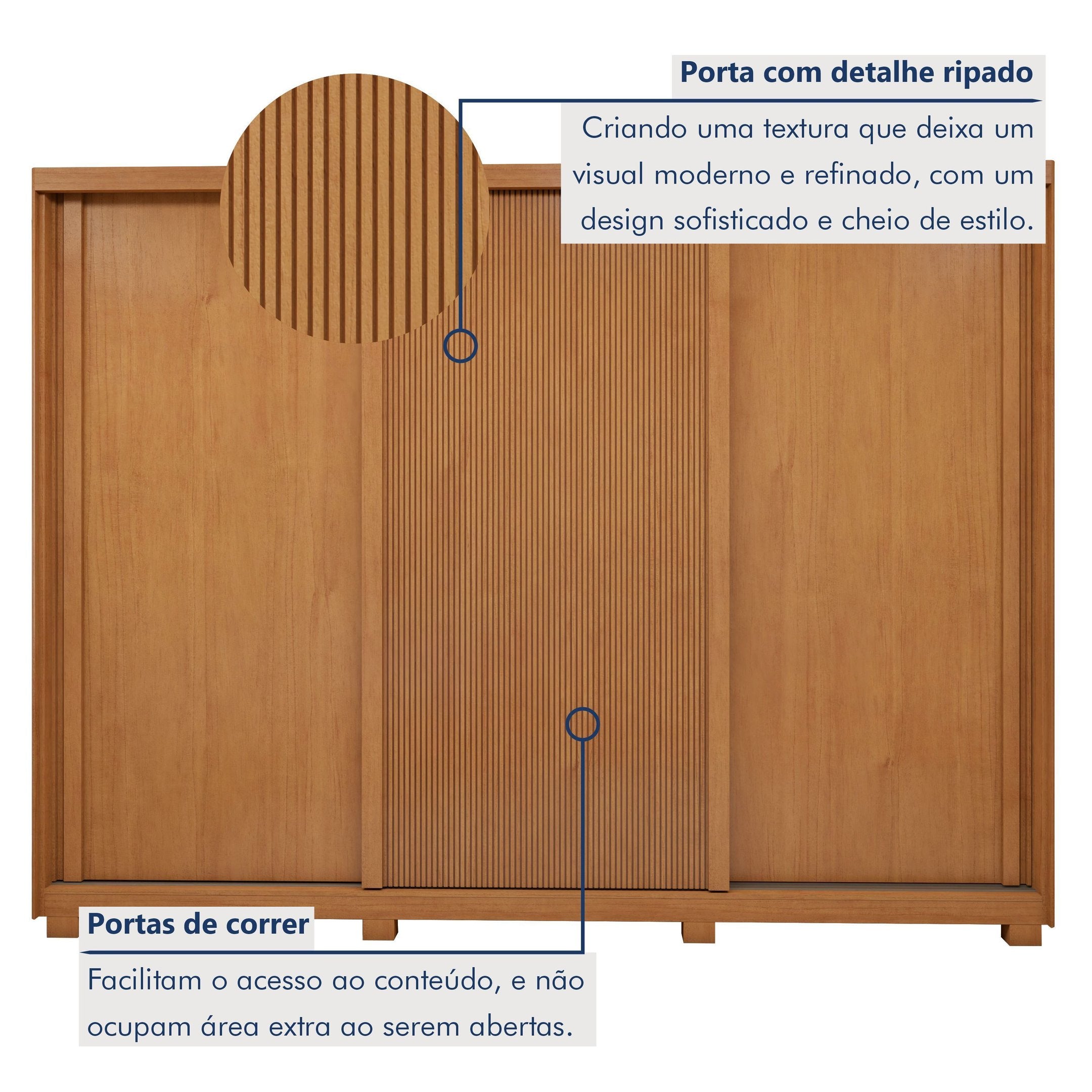 Guarda-Roupa Casal 3 Portas 6 Gavetas com Pés MDF 274cm Ollie Yescasa Marrom Amêndoa Clean/Off White