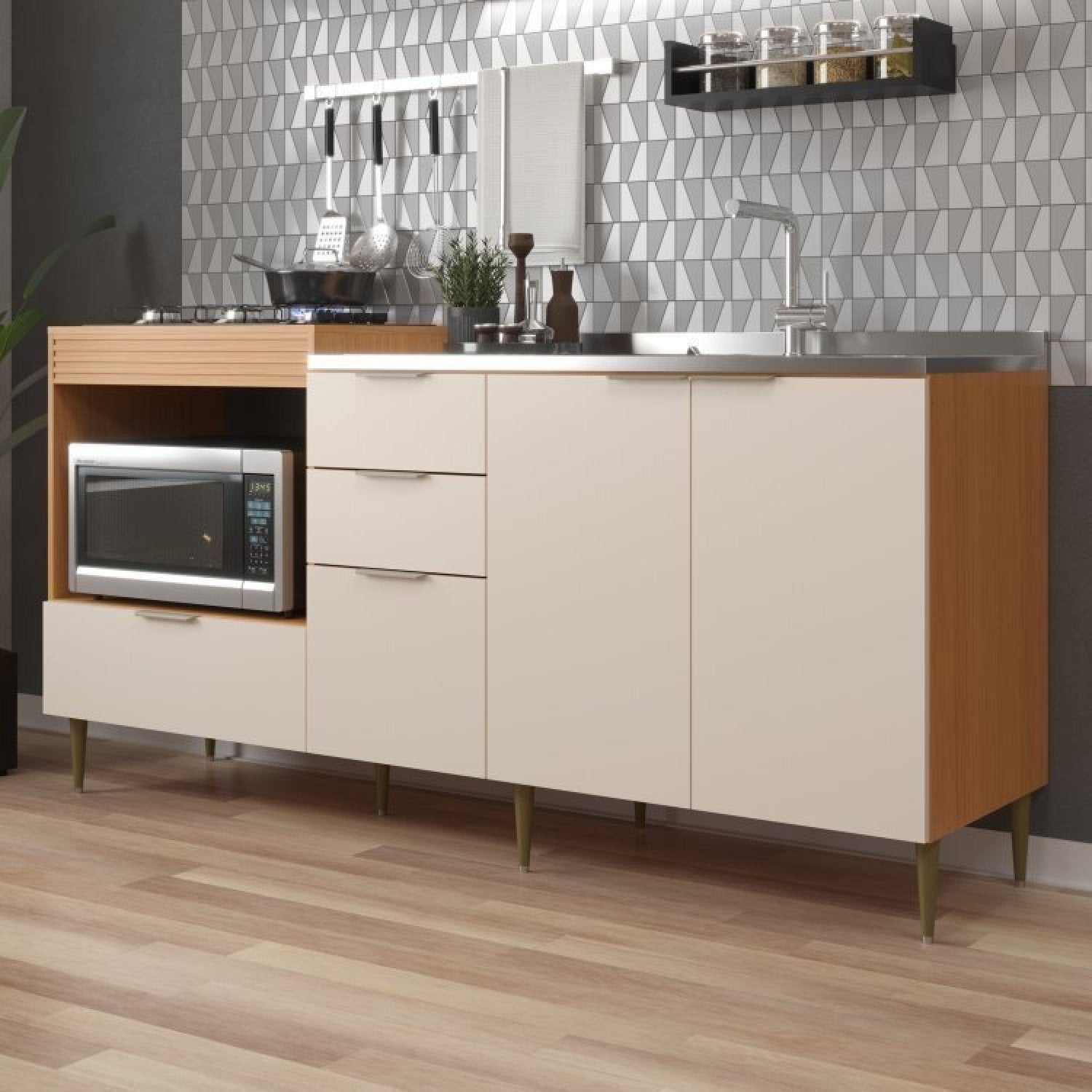 Cozinha Completa Modulada Alice Yescasa 6 Portas 2 Gavetas Laranja/Angelin Premium/Off White