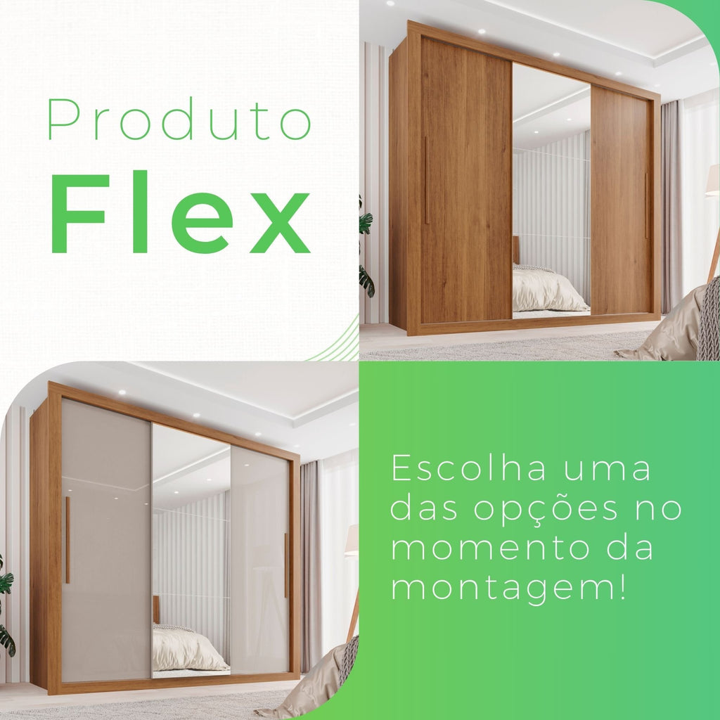 Guarda-Roupa Casal 3 Portas com Espelho 4 Gavetas Costa Rica Sallêto Móveis MDF/MDP Cinamomo/Off-White