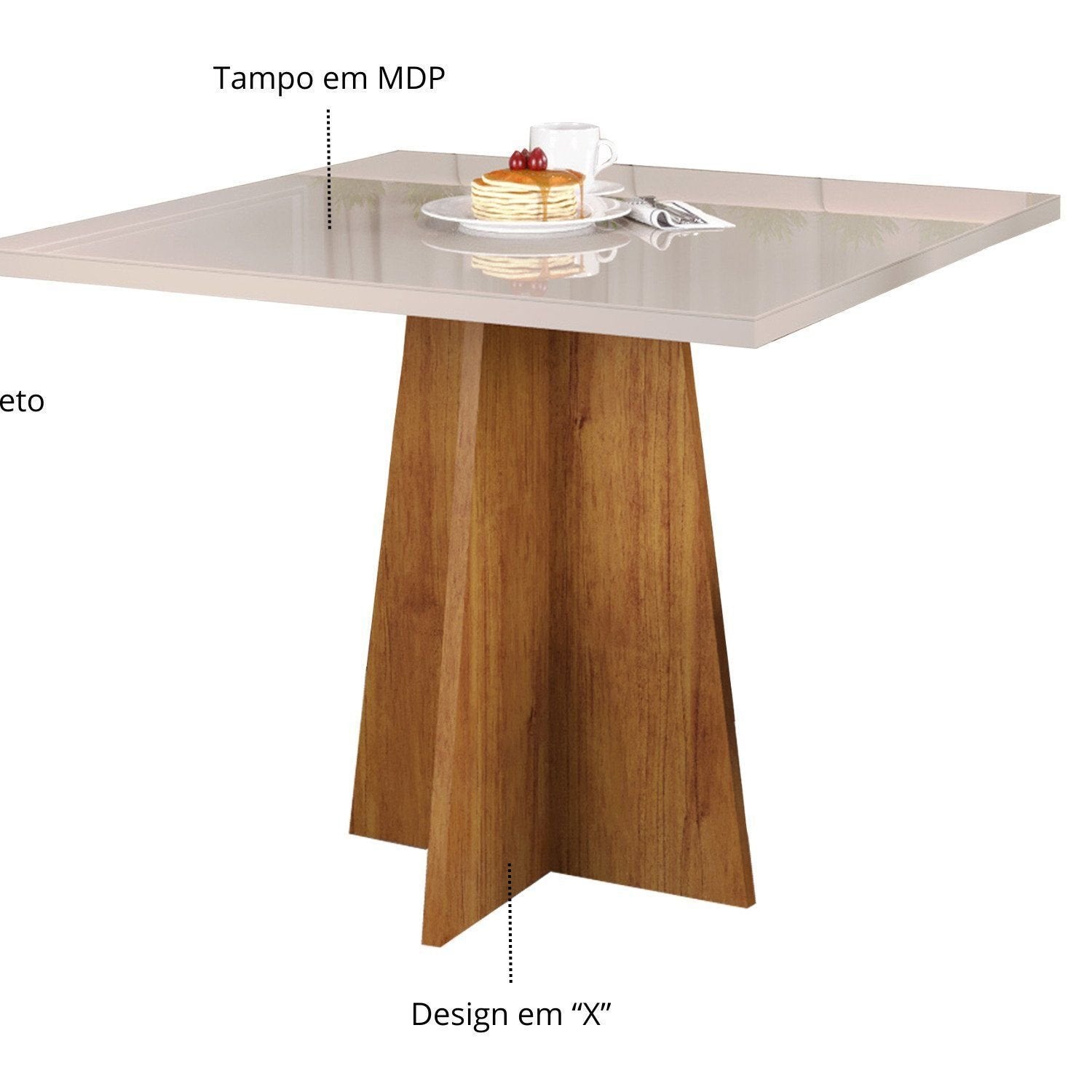 Conjunto Canto Alemão Baú Bariloche Mesa Quadrada 90x90 com 2 Cadeiras Venus MDP Viero 958028