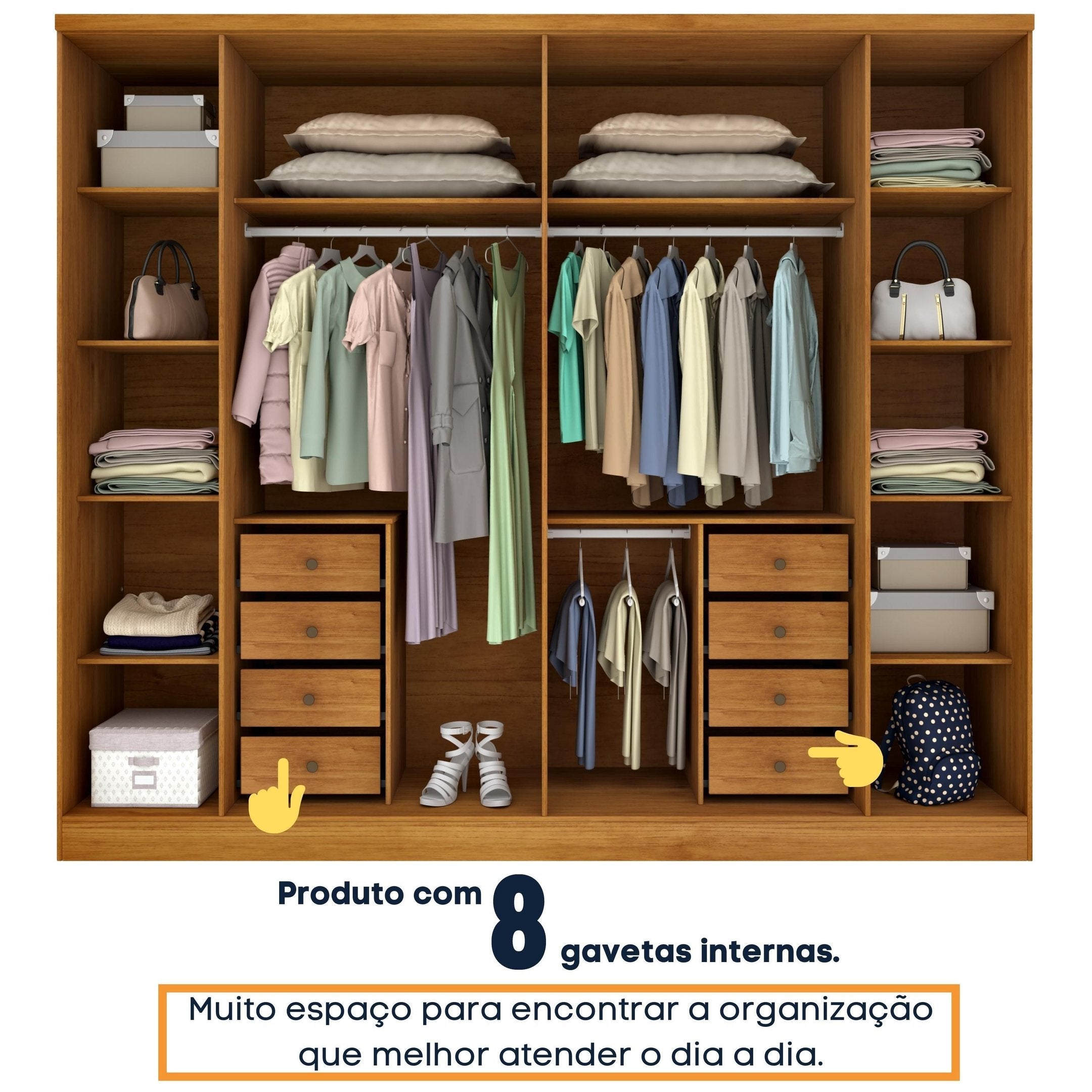 Guarda-Roupa Casal 6 Portas 8 Gavetas 270cm Portugal Yescasa Marrom/Cinamomo/Off White