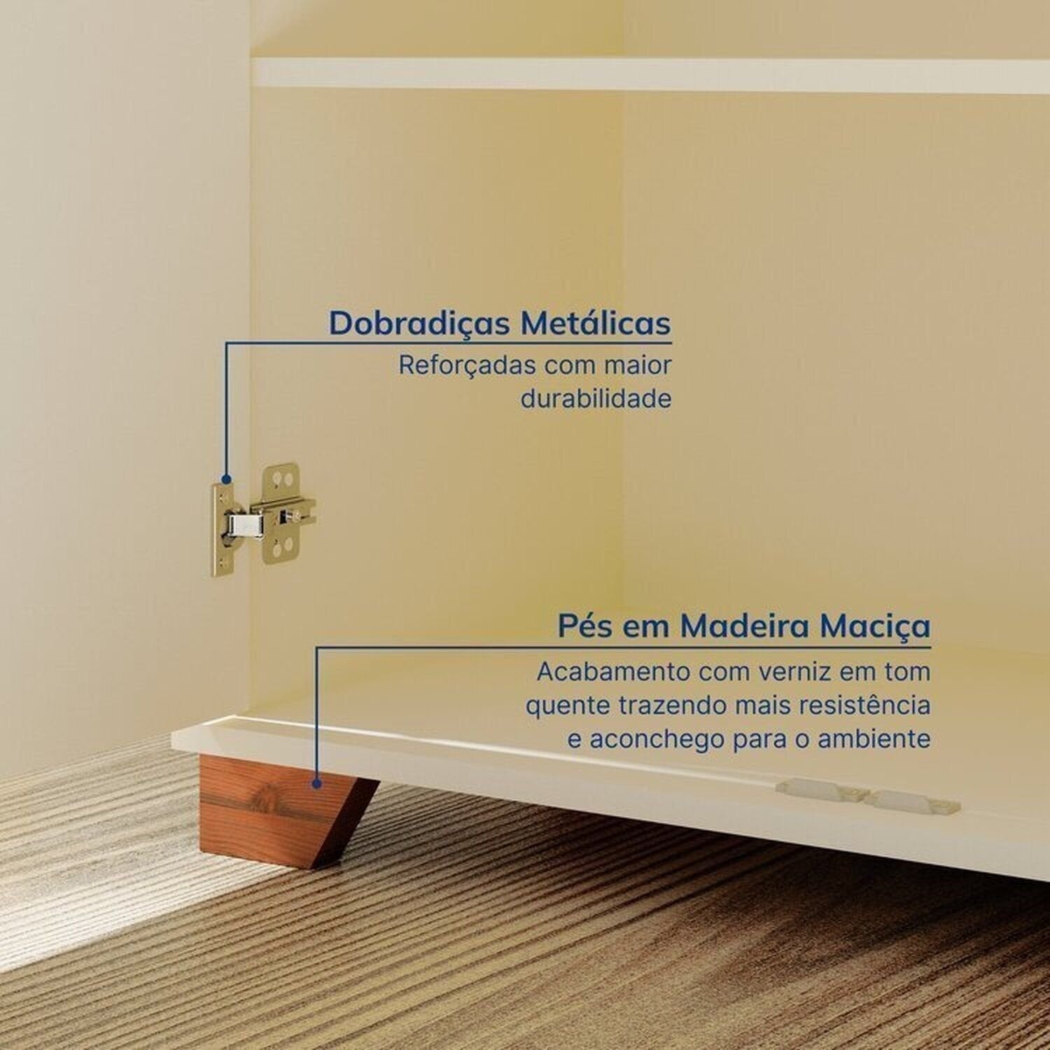 Conjunto Sala Ananda Rack e Armário Madeira Maciça Off White/Mel CabeCasa MadeiraMadeira