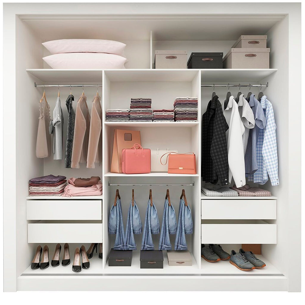 Guarda-Roupa Casal 3 Portas 1 Porta Espelhada Milão 100% MDF Yescasa Branco