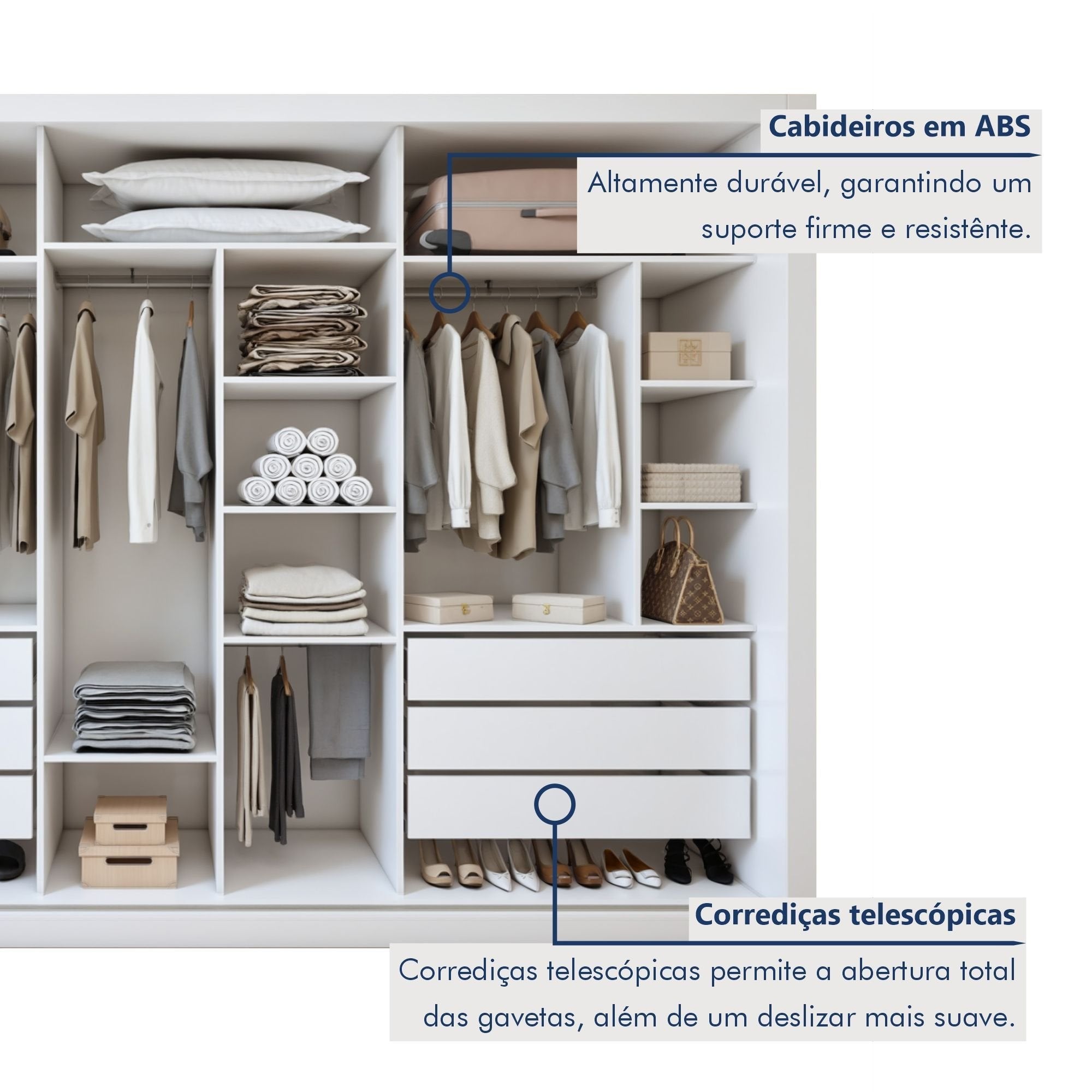 Guarda-Roupa Casal 3 Portas de Correr 6 Gavetas Liv Yescasa 100% MDP Branco