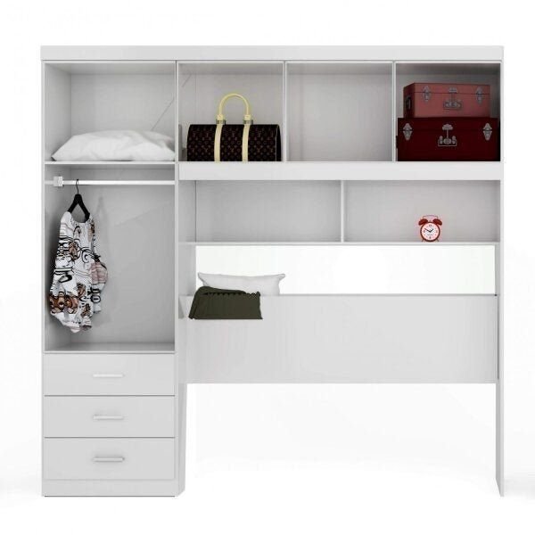 Guarda-Roupa Casal 5 Portas 3 Gavetas Cabeceira Baú Cancun Yescasa Branco