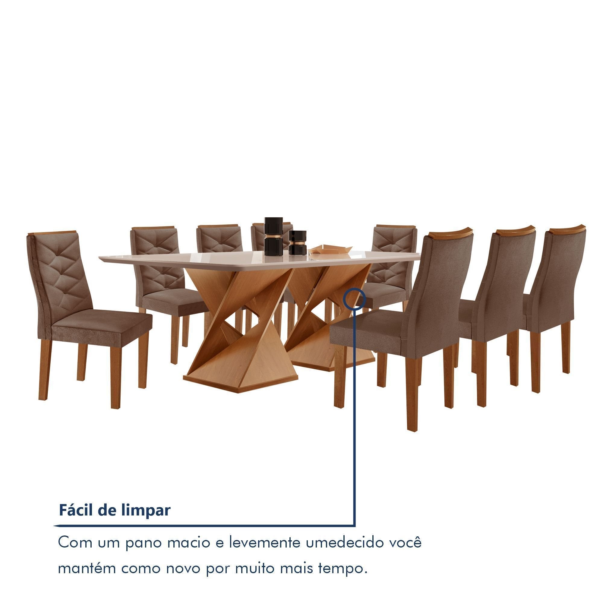 Conjunto Sala de Jantar Mesa Retangular Tampo Vidro com 8 Cadeiras Barcelona Yescasa