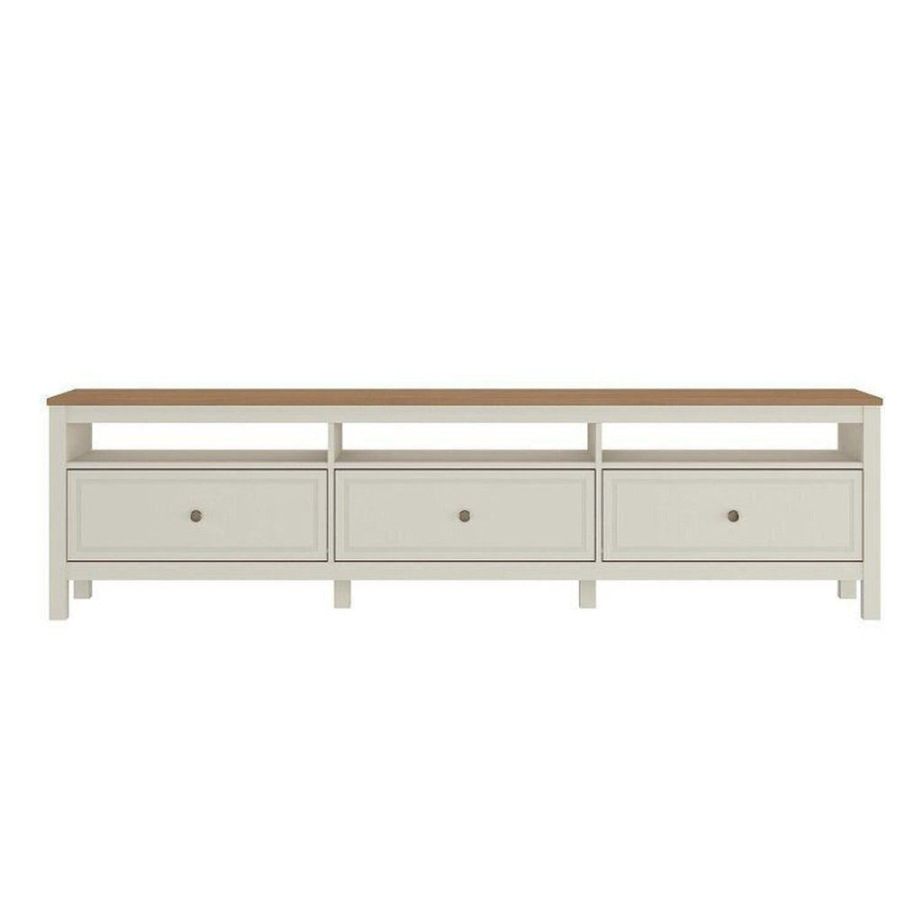 Conjunto Sala de Estar 3 Peças Rack, Cristaleira e Armário Madeira Maciça Ananda CabeCasa Off White/Mel