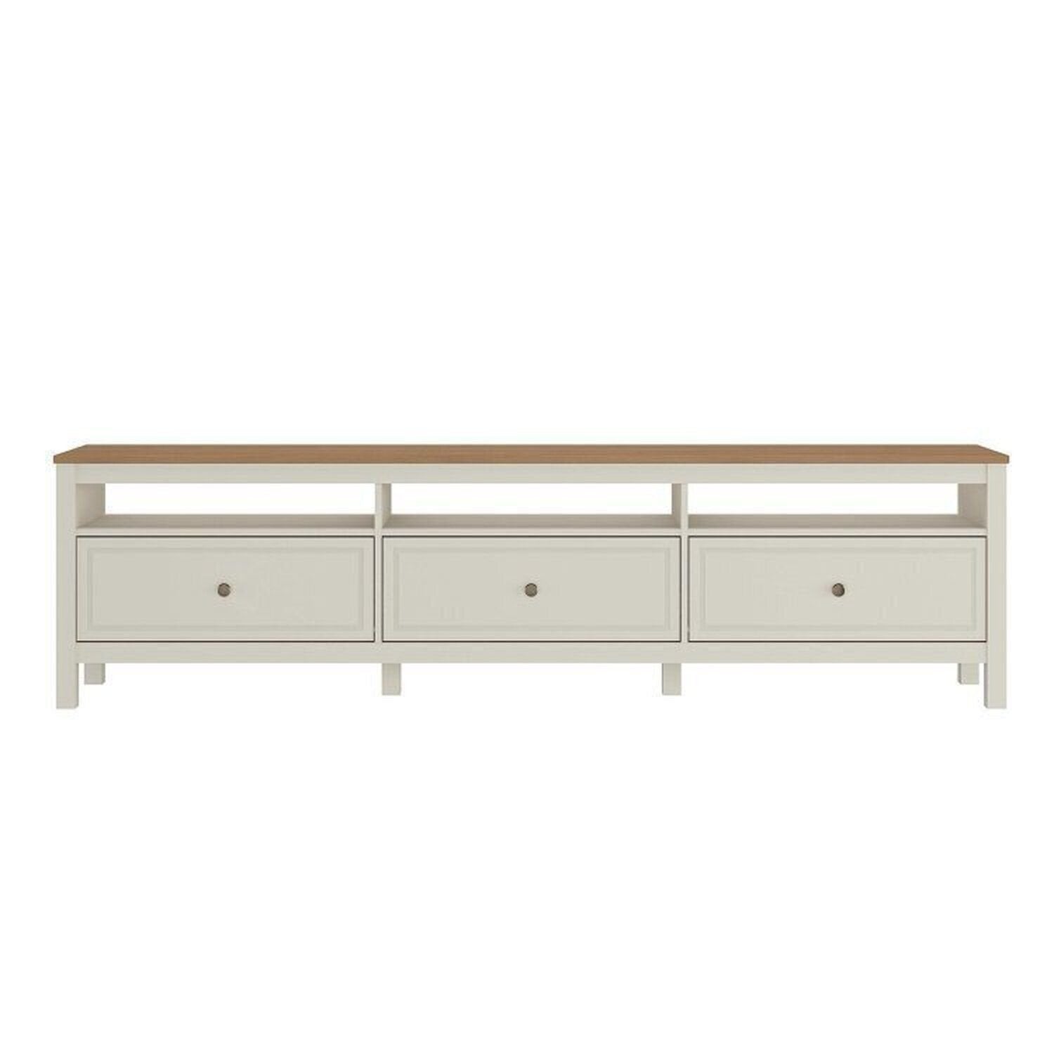 Conjunto Sala de Estar 3 Peças Rack, Cristaleira e Armário Madeira Maciça Ananda CabeCasa Off White/Mel