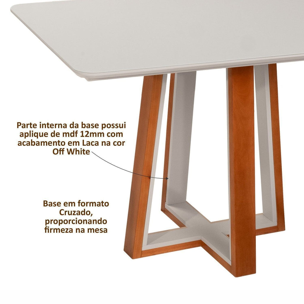 Conjunto Sala de Jantar Mesa Viena Tampo Vidro/MDF com 4 Cadeiras Ímola Authentic Espresso Móveis Champagnhe/Off White