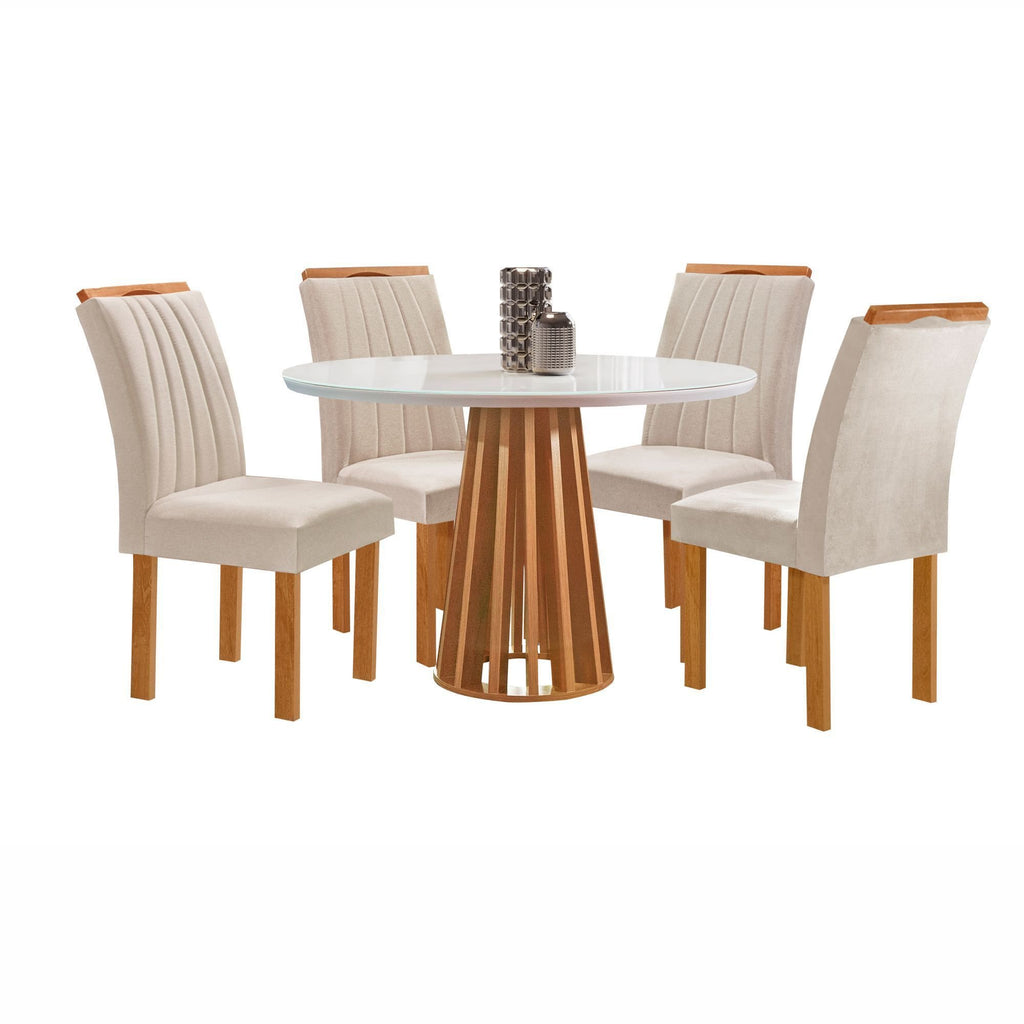 Conjunto Sala de Jantar Mesa Tampo Redondo Vidro Kansas 100cm com 4 Cadeiras Arizona Cel Móveis