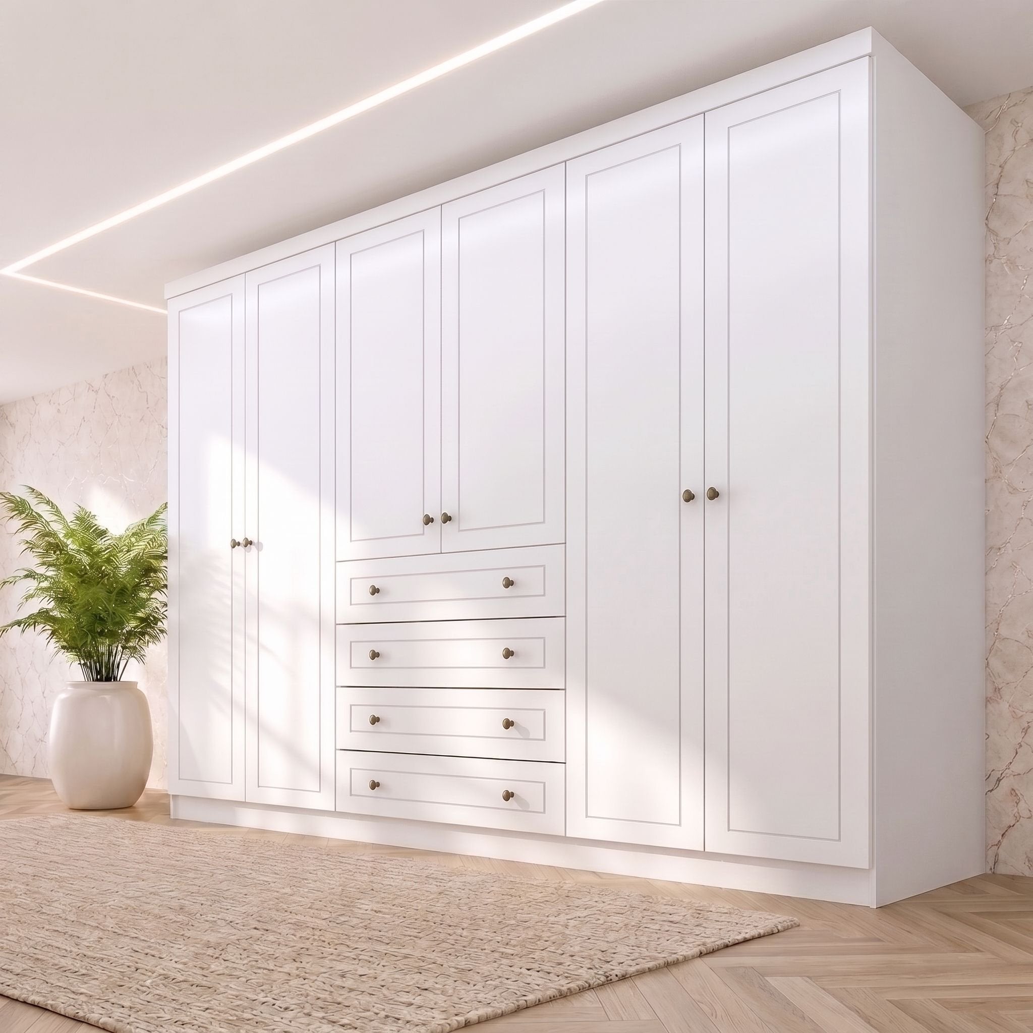 Guarda-Roupa Casal 6 Portas 4 Gavetas Nova York Espresso Móveis 100% MDF/MDP Branco