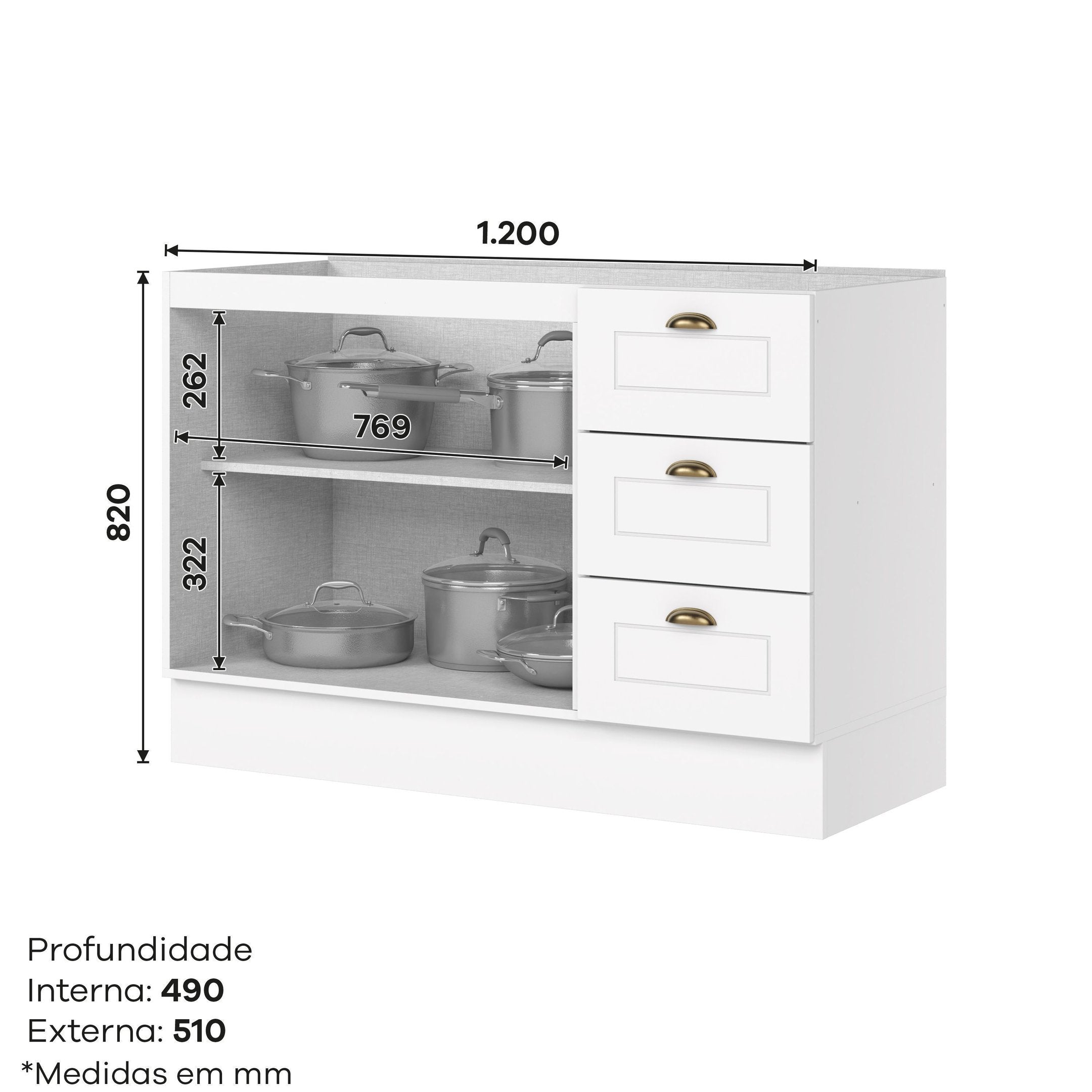 Balcão para Pia 2 Portas 3 Gavetas MDF 120cm Emily Espresso Henn Branco HP