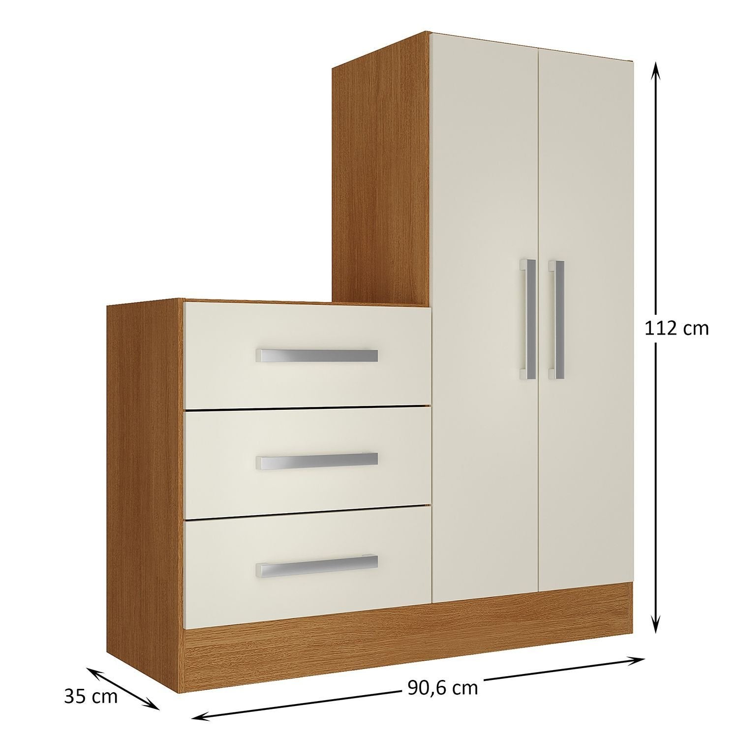 Cômoda para Quarto 3 Gavetas 2 Portas Dunas Nature e Off White Yescasa Branco