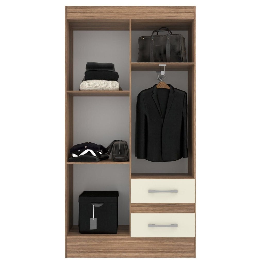 Quarto Infantil Completo Guarda-Roupa 4 Portas 2 Gavetas com Cômoda 4 Gavetas 1 Porta Ninho MDP Marrom/Castanho/Off White DiretoSim