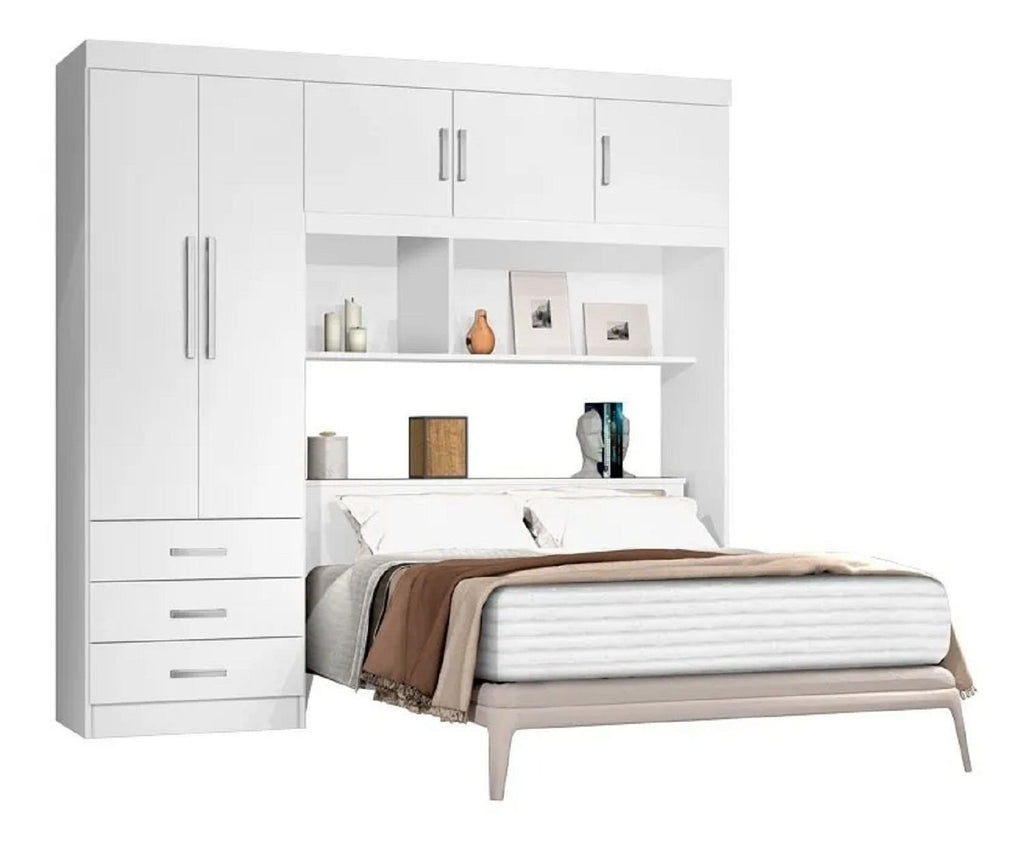 Guarda-Roupa Casal 5 Portas 3 Gavetas Cabeceira Baú Cancun Yescasa Branco