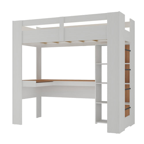 Cama Alta Multifuncional com Escrivaninha Penteadeira Yescasa Branco/Nogal