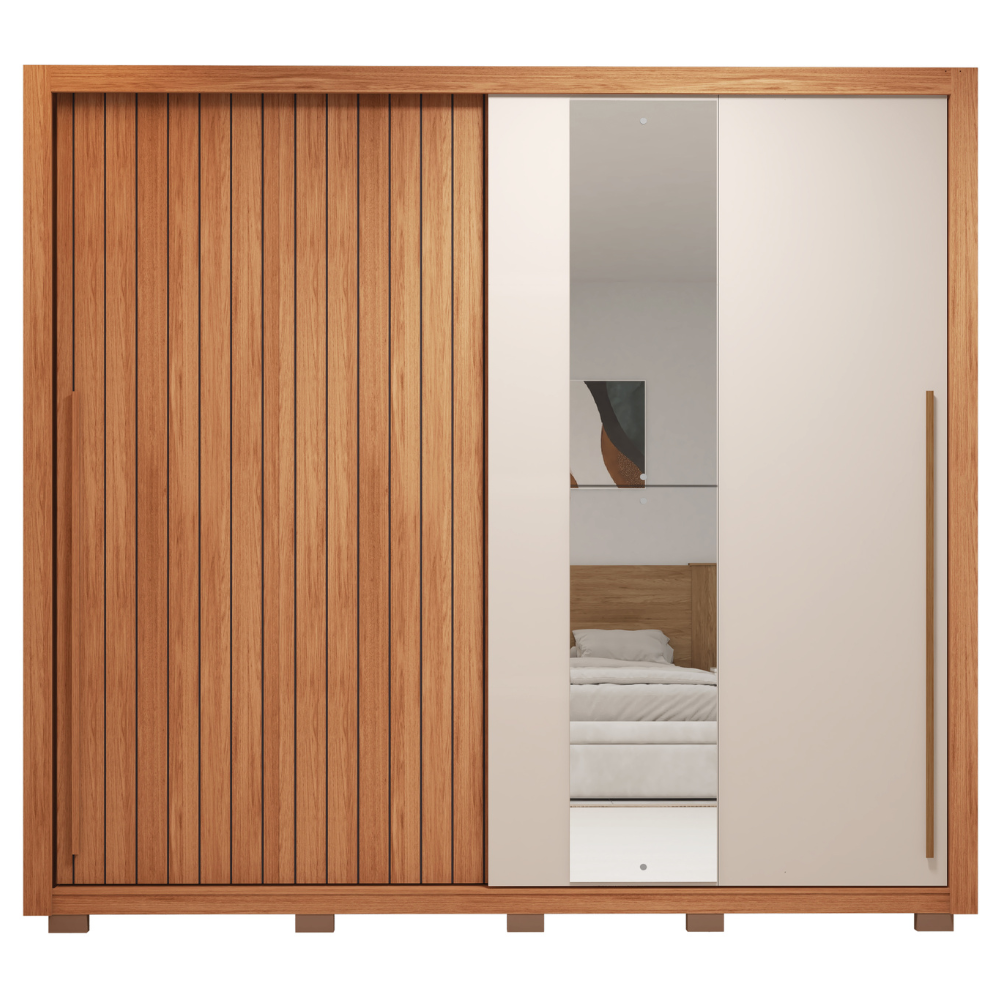 Guarda-Roupa Casal 2 Portas de Correr Ripado com Espelho Suburban Espresso Móveis MDF Freijó/Off White