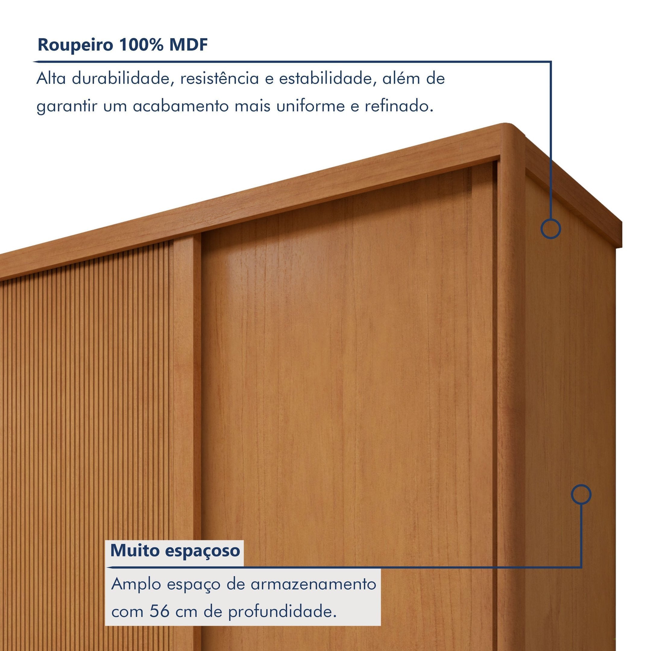 Guarda-Roupa Casal 3 Portas 6 Gavetas com Pés Ollie Yescasa 100% MDF Marrom Amêndoa Clean/Off White