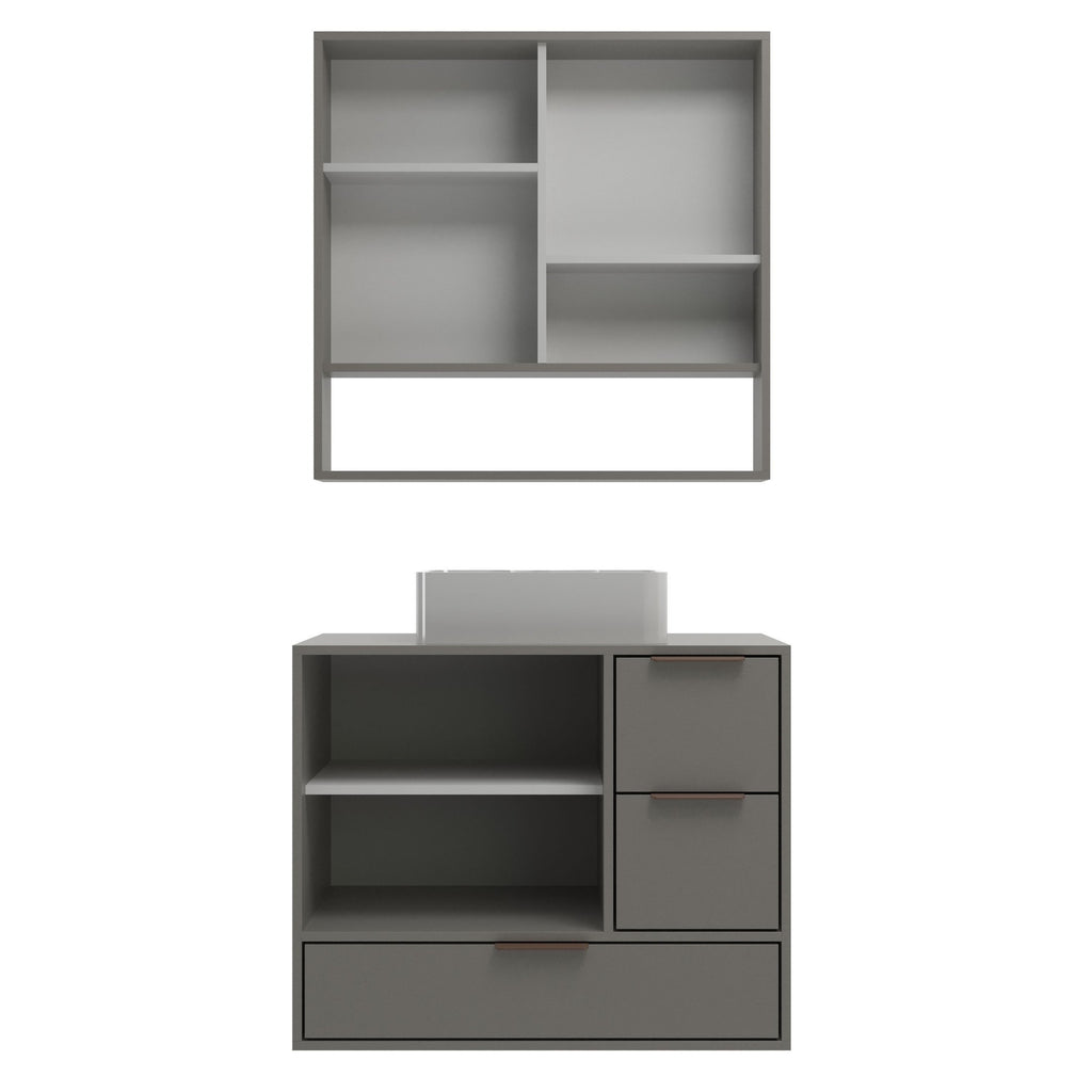 Conjunto Gabinete para Banheiro Yescasa Prime Modulado 801 80cm Cuba e Espelheira Cinza/Cimento