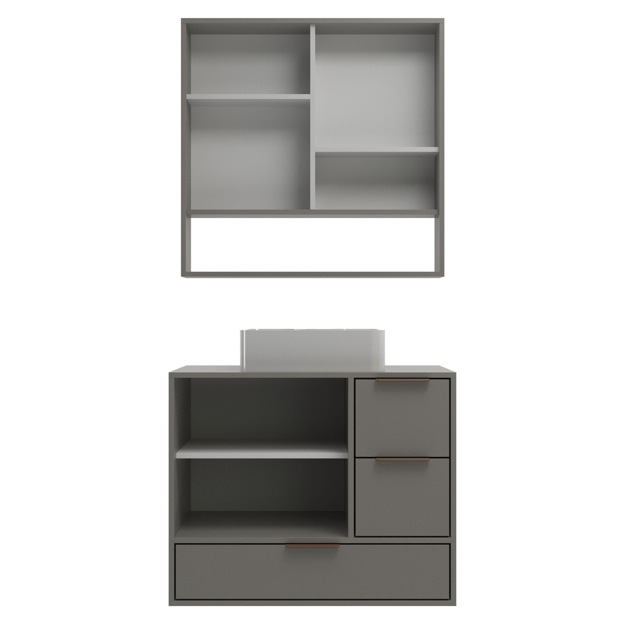 Conjunto Gabinete para Banheiro Yescasa Prime Modulado 801 80cm Cuba e Espelheira Cinza/Cimento