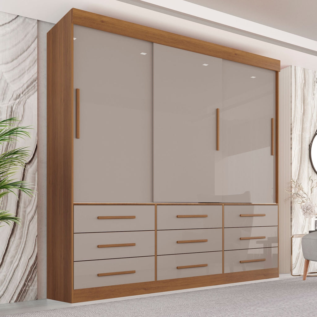 Guarda-Roupa Casal 3 Portas 9 Gavetas Luana Sallêto Móveis Off White/Cinamomo