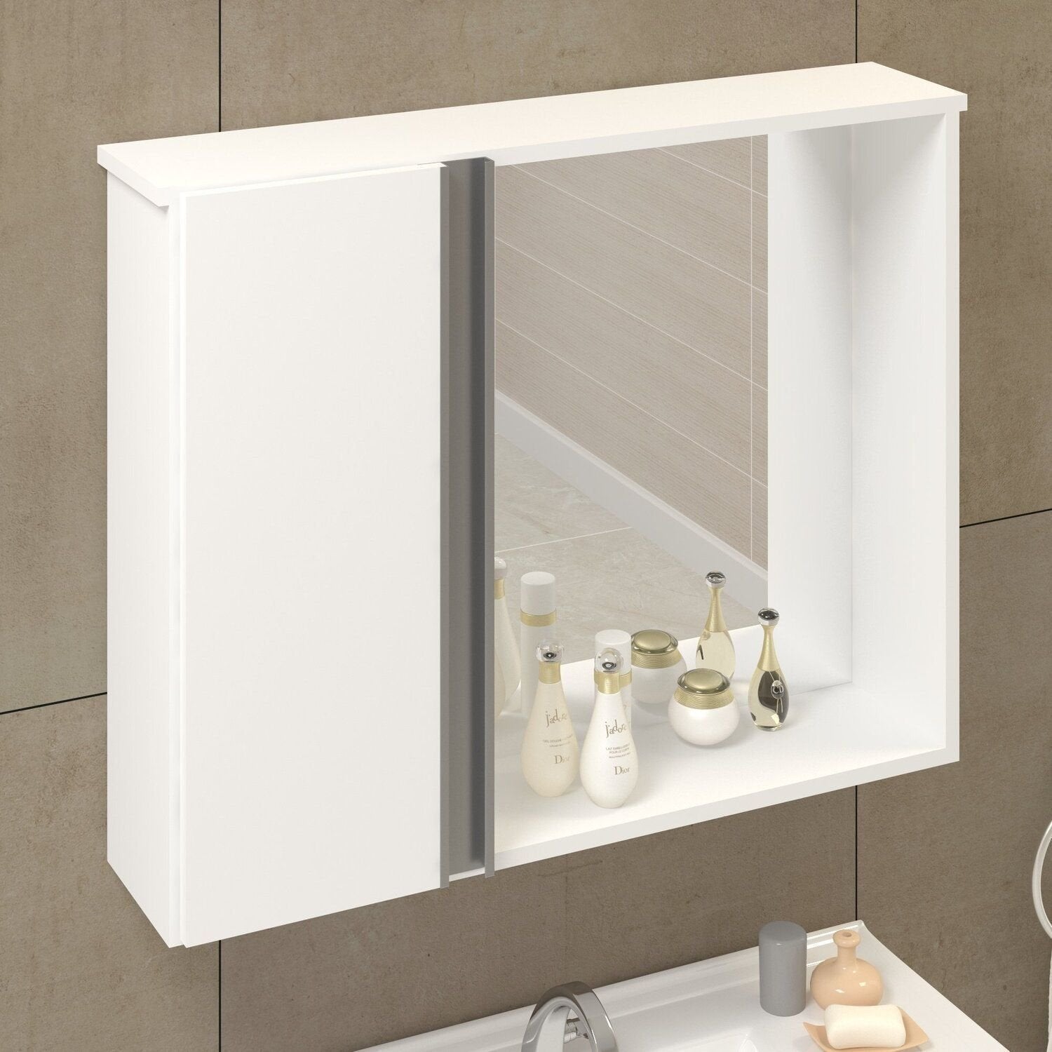 Conjunto Gabinete Suspenso com Cuba e Espelheira Napoli Arte Gabinetes 60cm Branco