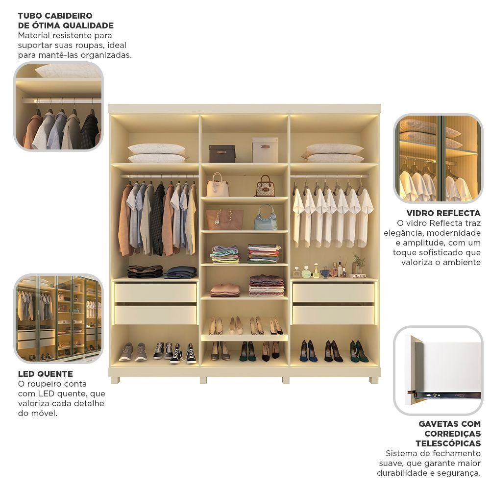 Guarda-Roupa Casal 6 Portas 4 Gavetas Imperatriz Yescasa 100% MDF Off White