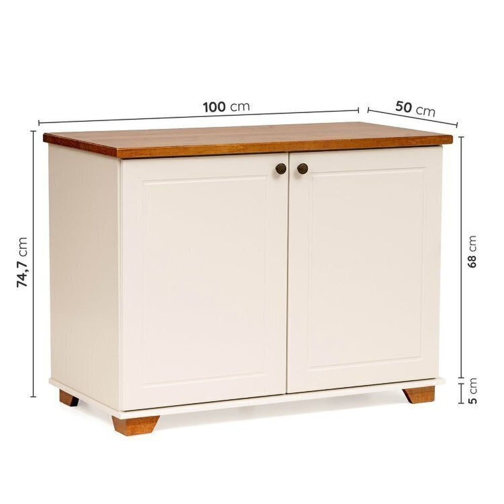 Conjunto Sala Ananda Rack e Armário Multiuso Madeira Maciça Off White/Mel CabeCasa MadeiraMadeira