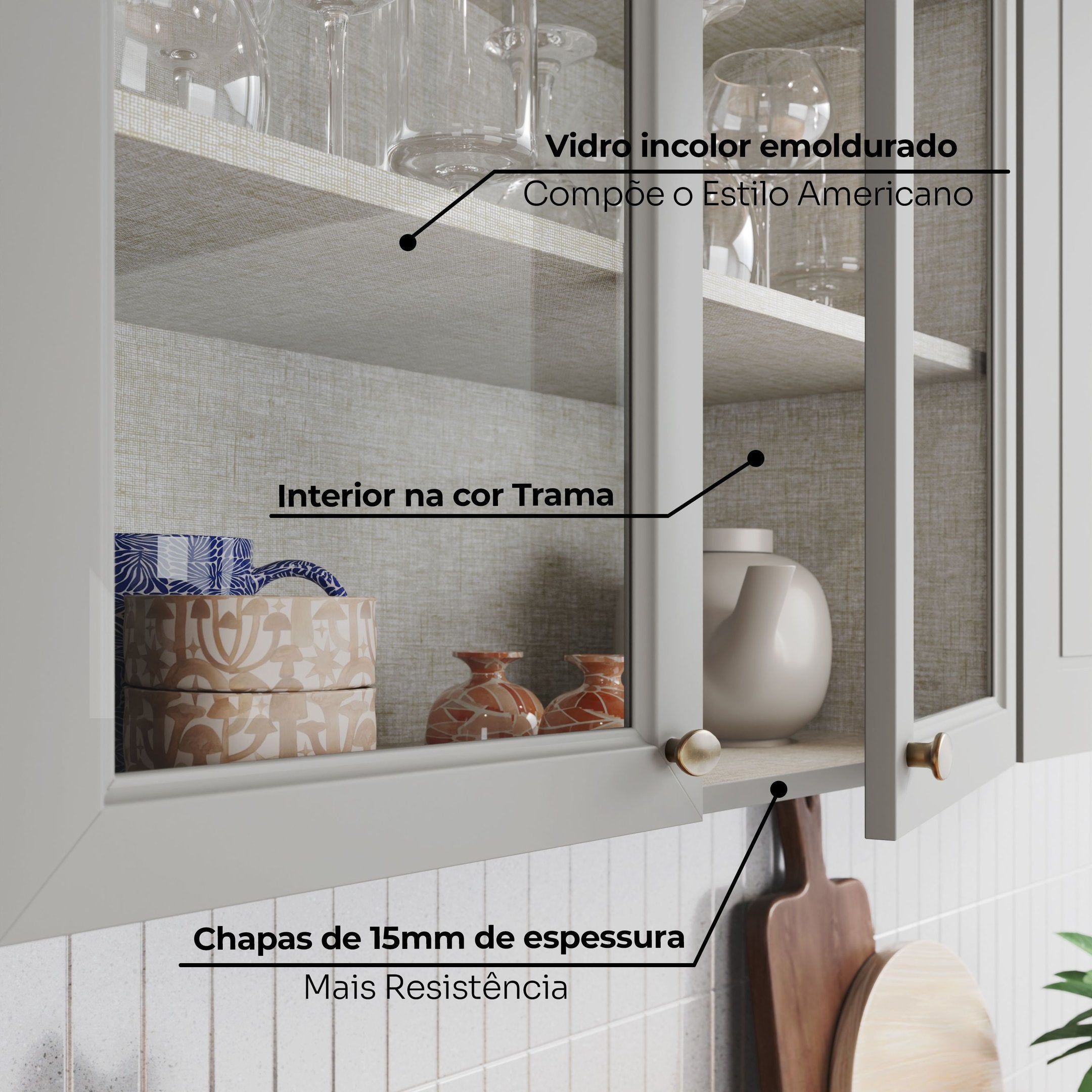 Cozinha Completa Modulada 9 Portas 5 Gavetas Emily Cinza/Nature Espresso Móveis