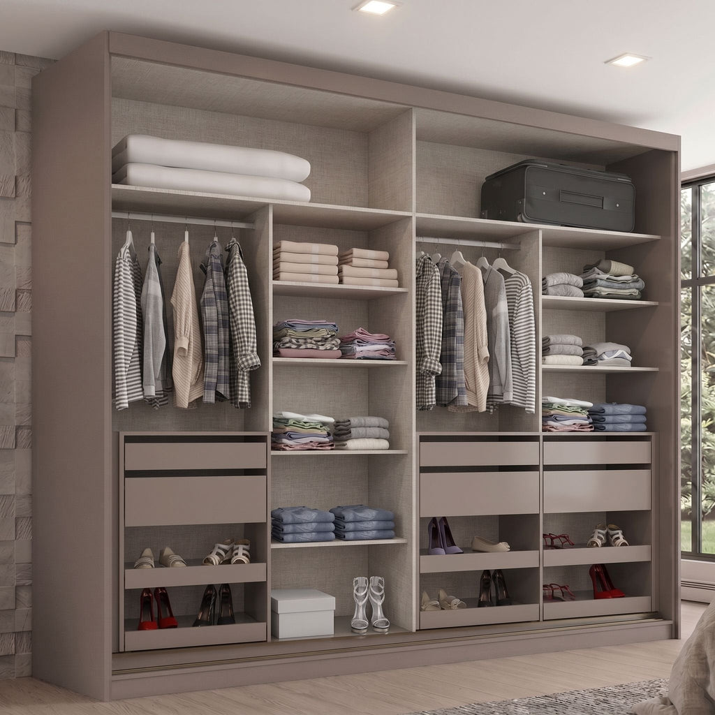 Guarda-Roupa Casal Henn Dream 2 Portas Deslizantes com Espelho 100% MDF Off White/Avelã