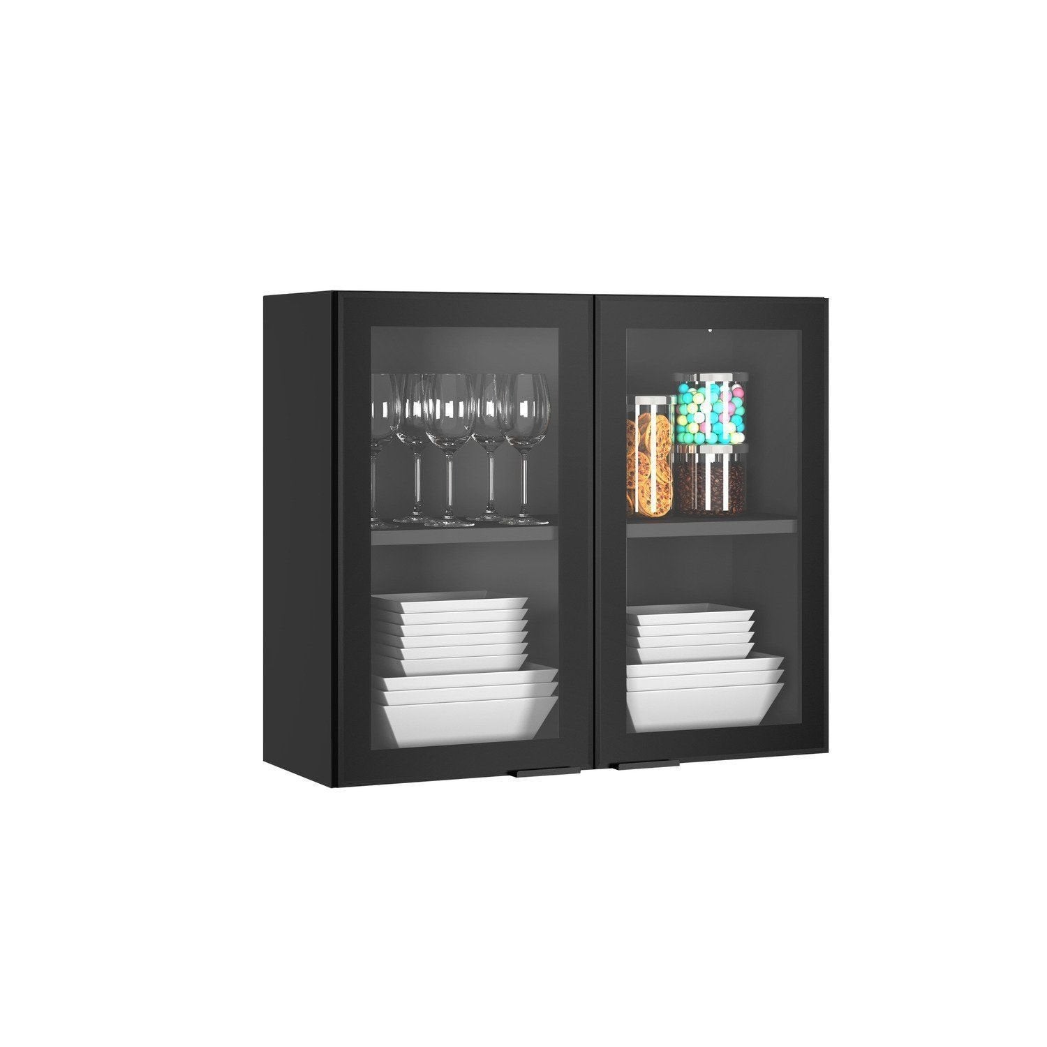 Cozinha Modulada em Aço Exclusive Itatiaia 5 Peças 7 Portas 6 Gavetas Paneleiro Forno Rodapé PVC Preto/Grafite/Matt