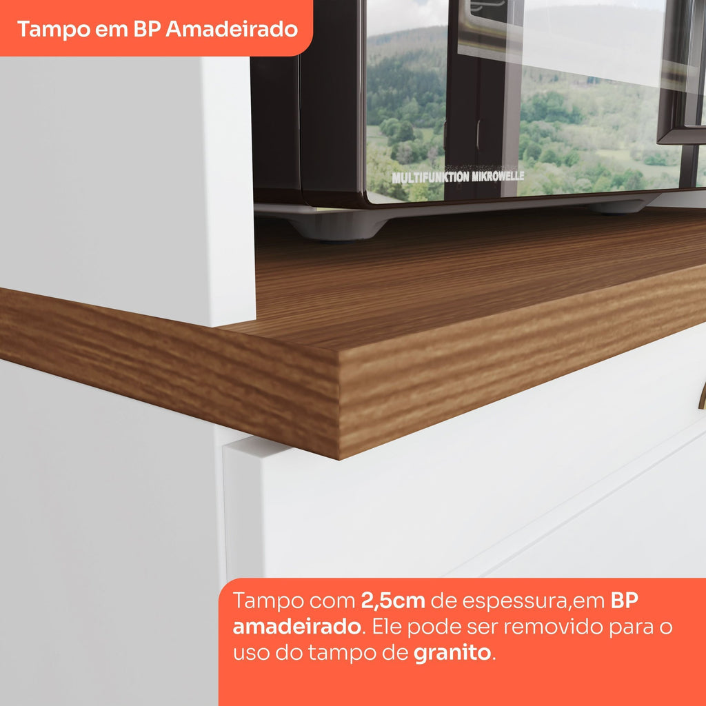 Cozinha Compacta Modulada 6 Peças com Aéreo para Micro-Ondas Emily Espresso Móveis Branco/HP/Calcare