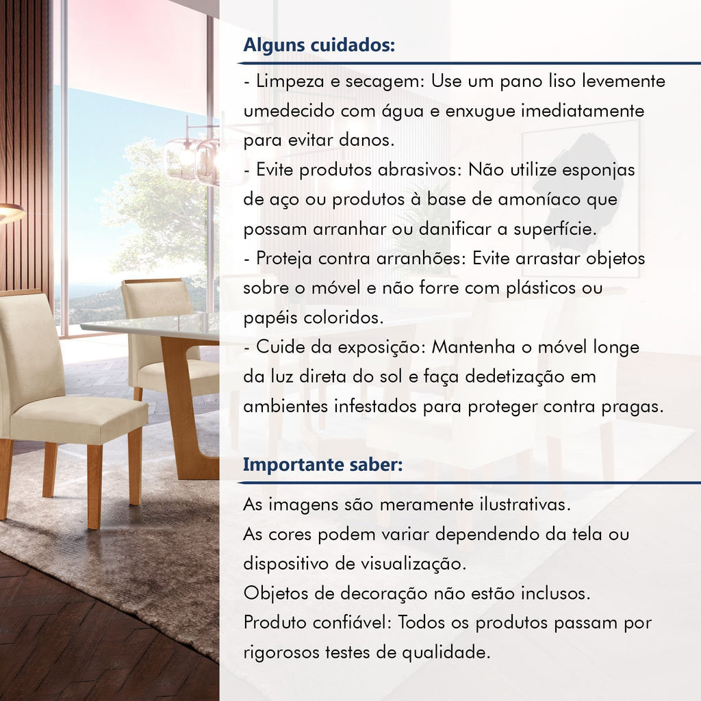Conjunto Sala de Jantar Mesa Retangular Tampo Vidro/MDF com 8 Cadeiras Luísa Smart Plus Cel Móveis