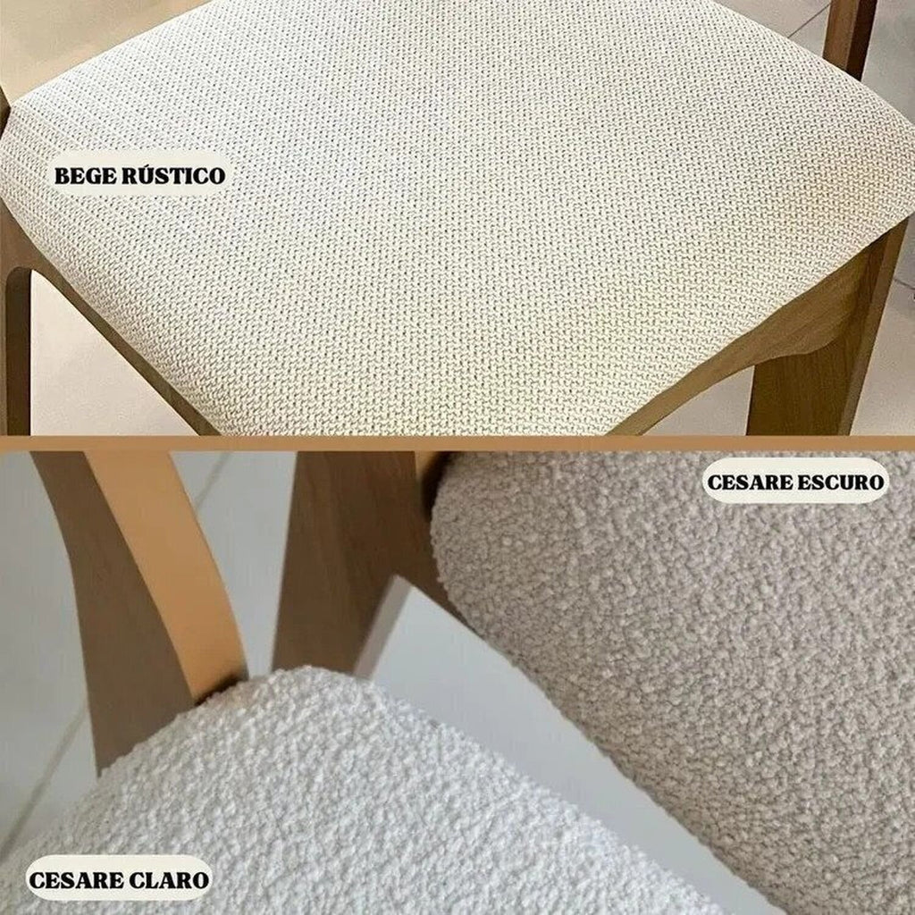 Conjunto Sala de Jantar Mesa Oval Tampo MDF com 6 Cadeiras Estofadas Bolonha Dalla Costa Off White/Freijó