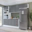 Cozinha Completa Modulada Pérola 4 Peças Torre Quente Aéreo 3 Portas Balcão 2 Gavetas Basculante Azul/Branco 270,2x219,4x52cm