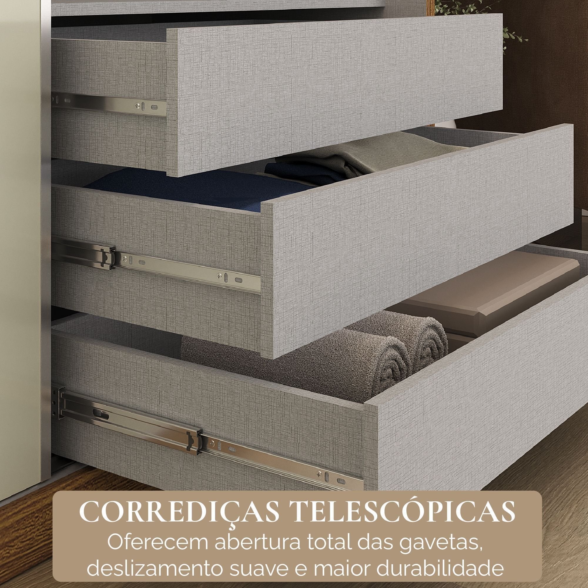 Guarda-Roupa Casal 3 Portas de Correr 6 Gavetas Spazio Yescasa MDP Off White/Cinamomo