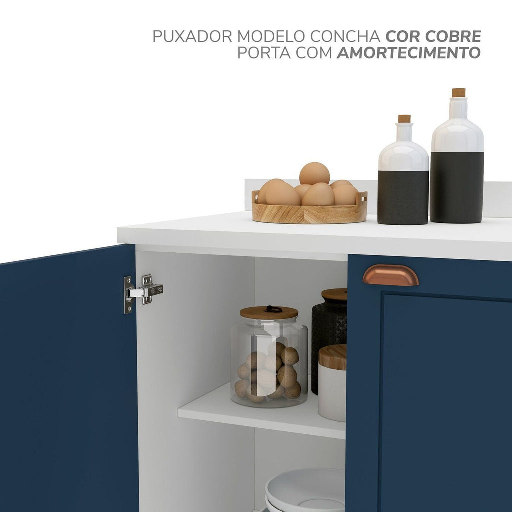 Cozinha Pérola Completa Torre Quente Aéreo 3 Portas Basculante Balcão 120 e 80 Yescasa Azul/Branco 270,2x219,4x52cm