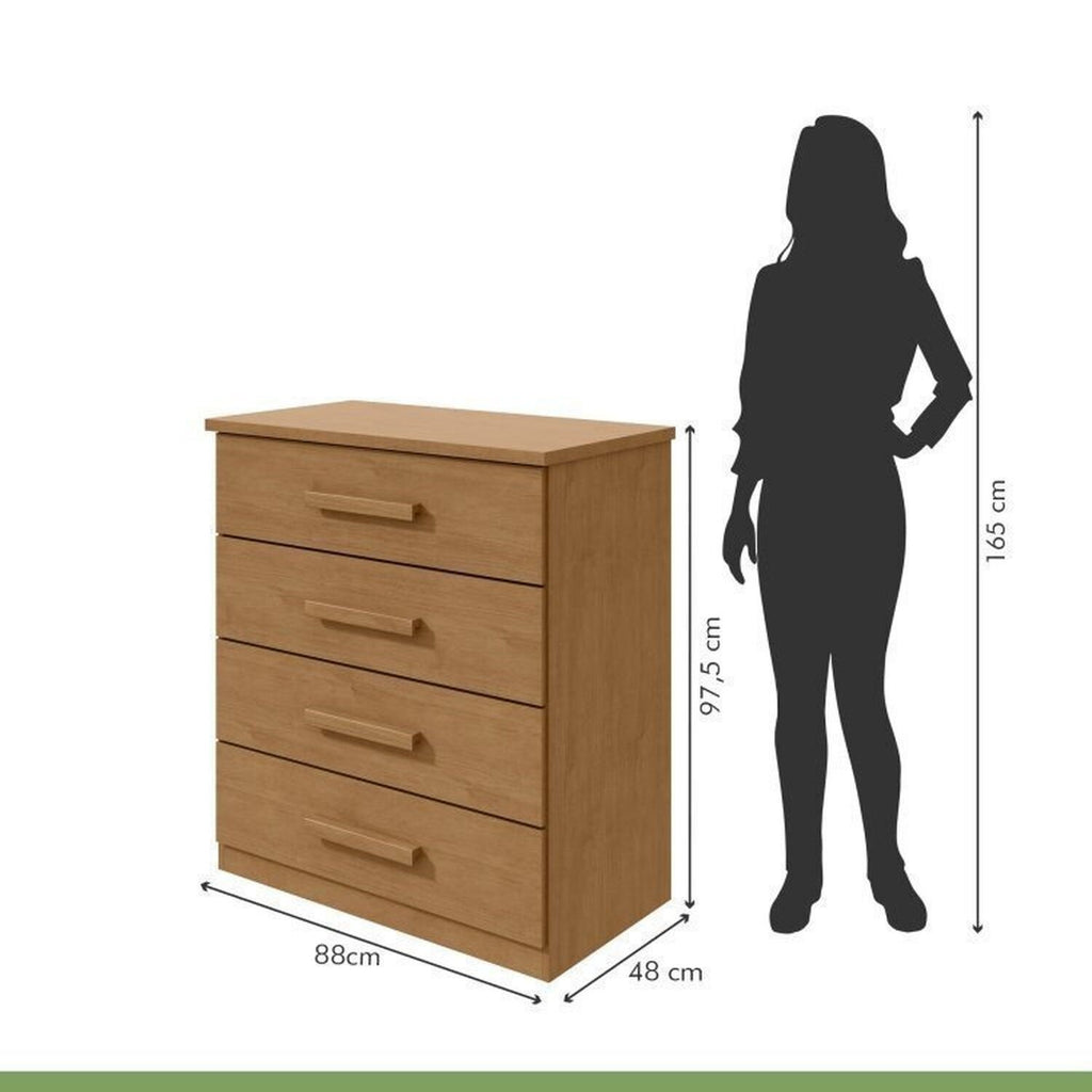 Kit Quarto Infantil 4 Peças com Beliche Olga Cômoda e Mesa de Cabeceira Baião Marrom Amêndoa Clean Móveis Lopas