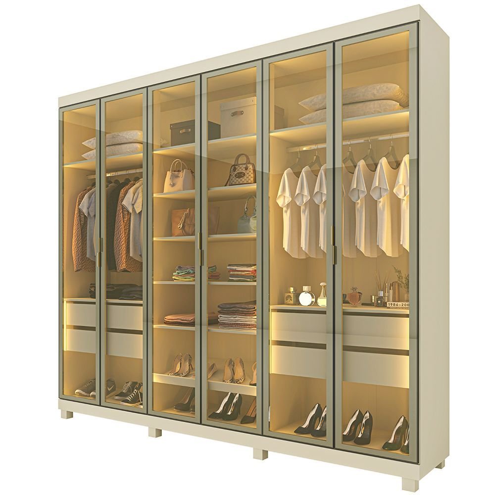 Guarda-Roupa Casal 6 Portas Imperatriz Reflecta com LED 100% MDF Yescasa
