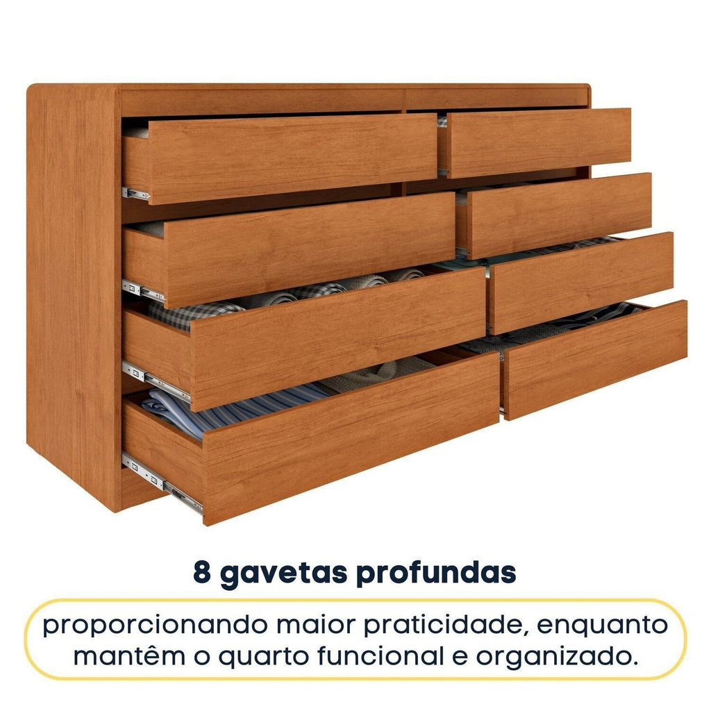 Cômoda 8 Gavetas Orgânica Luna 100% MDF 158cm Yescasa Marrom/Cinamomo