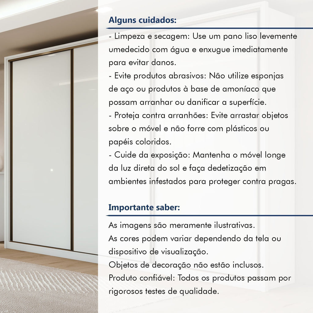 Guarda-Roupa Casal 3 Portas de Correr 6 Gavetas 270cm Spazio Yescasa 100% MDF Branco