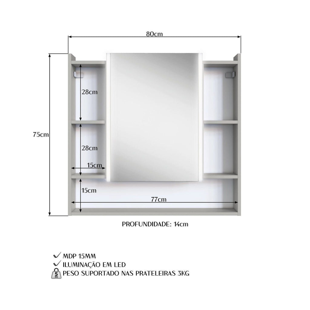 Espelheira para Banheiro com LED 2 Portas Yescasa Off White/Arenas