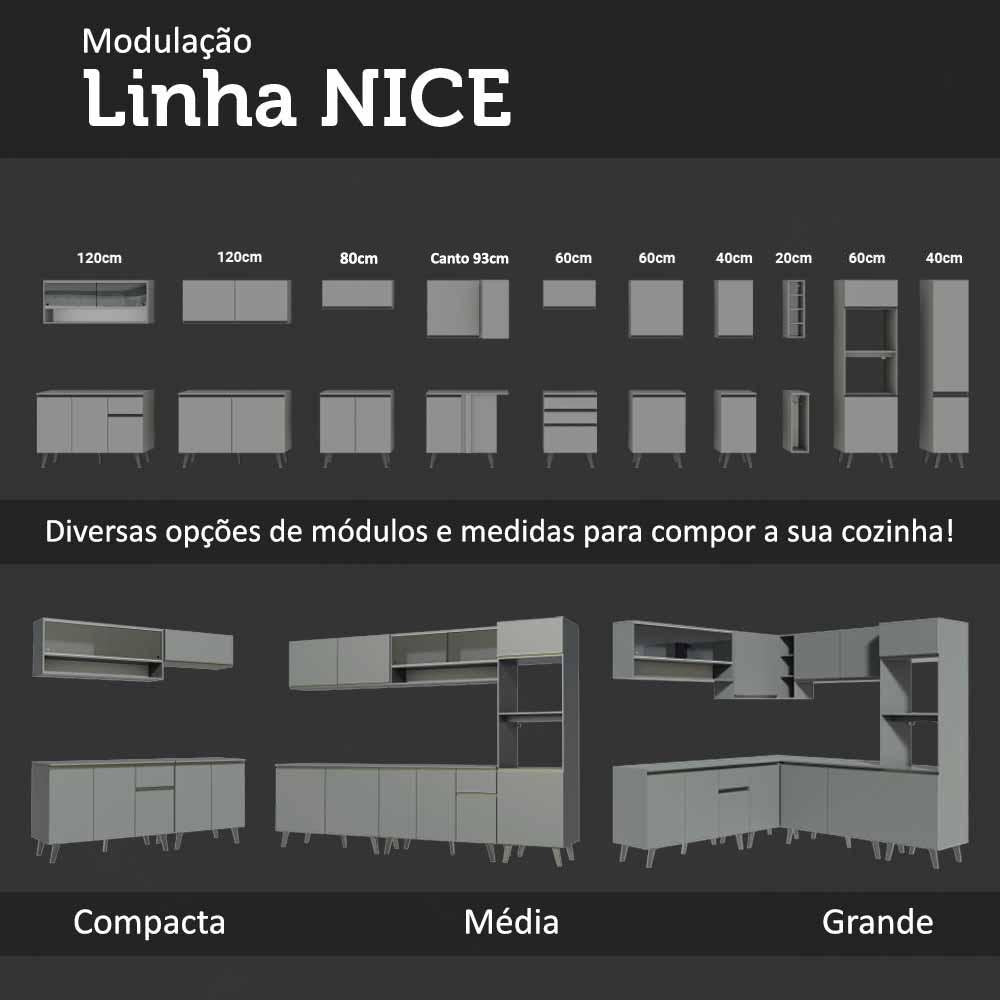Armário de Cozinha Completa 300cm Suspenso Nice Cinza Madesa 04