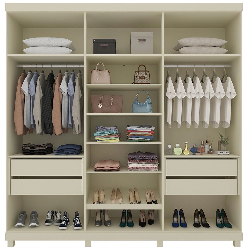 Guarda-Roupa Casal 6 Portas Reflecta 4 Gavetas Imperatriz Yescasa 100% MDF Off White
