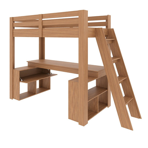 Cama Alta Beliche Office Solteiro Adulto com Escrivaninha Star Light Casatema Marrom/Freijó