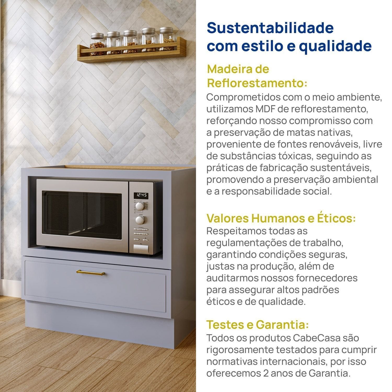 Balcão com Nicho para Forno sem Tampo Marselha CabeCasa MadeiraOriginals Azul/Sereno