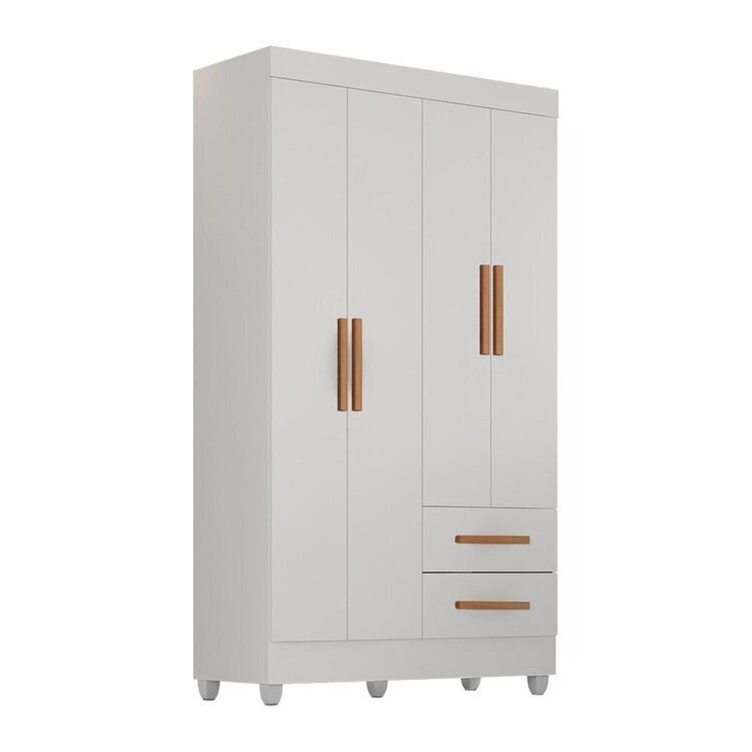 Quarto Bebê Infantil com Guarda-Roupa 4 Portas e 2 Gavetas e Cômoda 4 Gavetas Branco Móveis Leão
