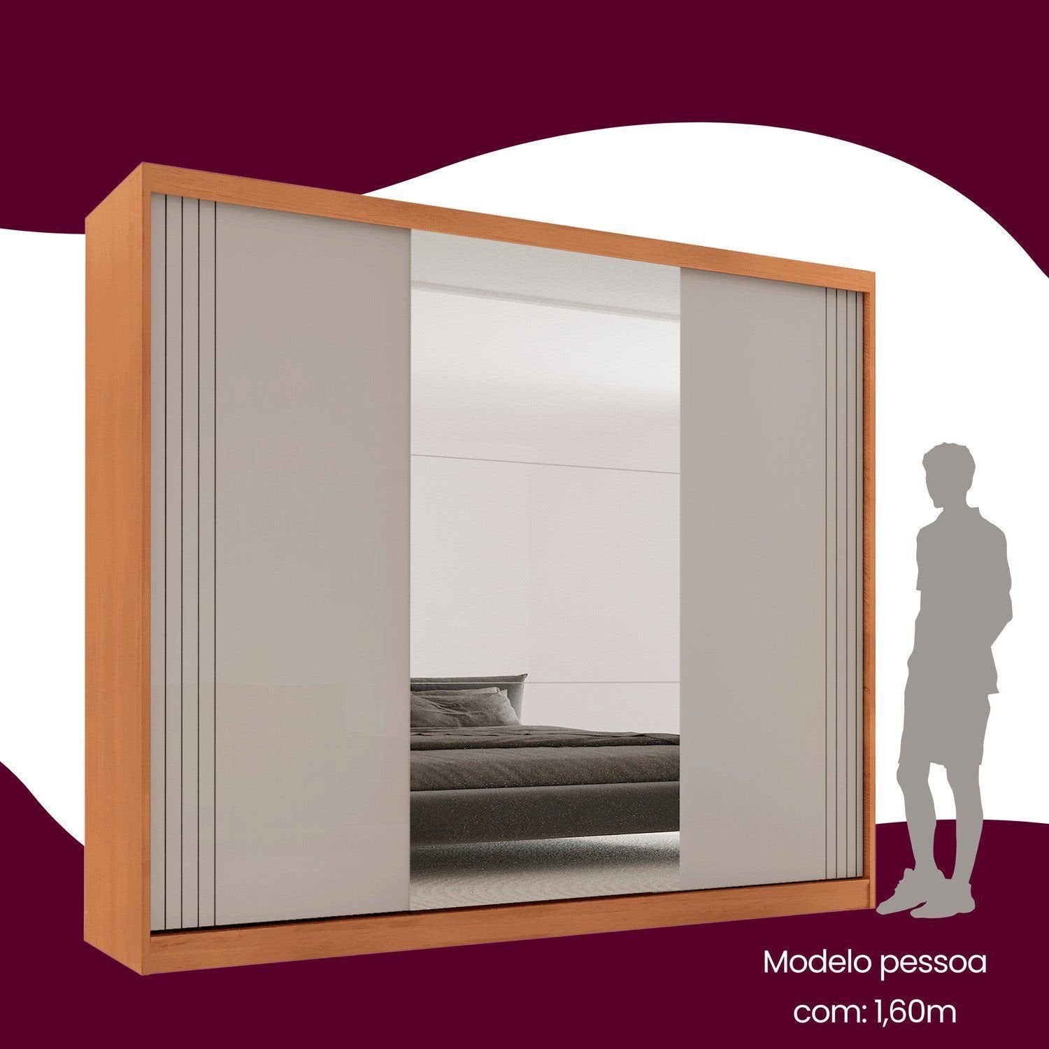 Guarda-Roupa Casal 100% MDF 3 Portas de Correr 4 Gavetas 6 Prateleiras com Espelho Chile Rufato Off White/Marrom
